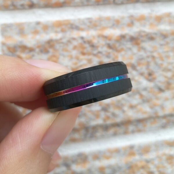 Rainbow Lined Black Brushed Wedding Band - Image 5