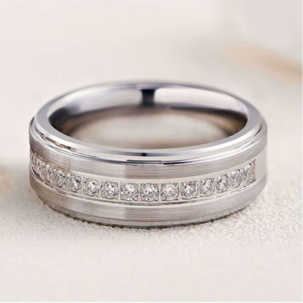 Brushed Brilliant Eternity Cubic Zirconia Lined Wedding Band - Image 3